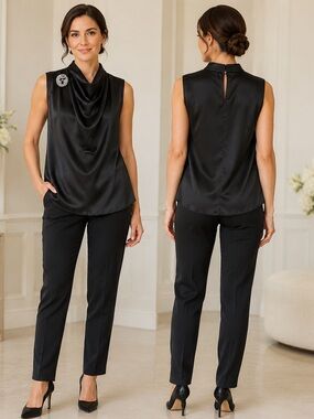 Joie Black Satin Cowl Neck Sleeveless Top